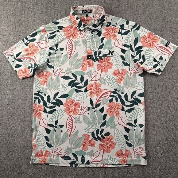 Bad Birdie Polo Shirt Adult Large Short Sleeve Golf Floral Active Casual Men's